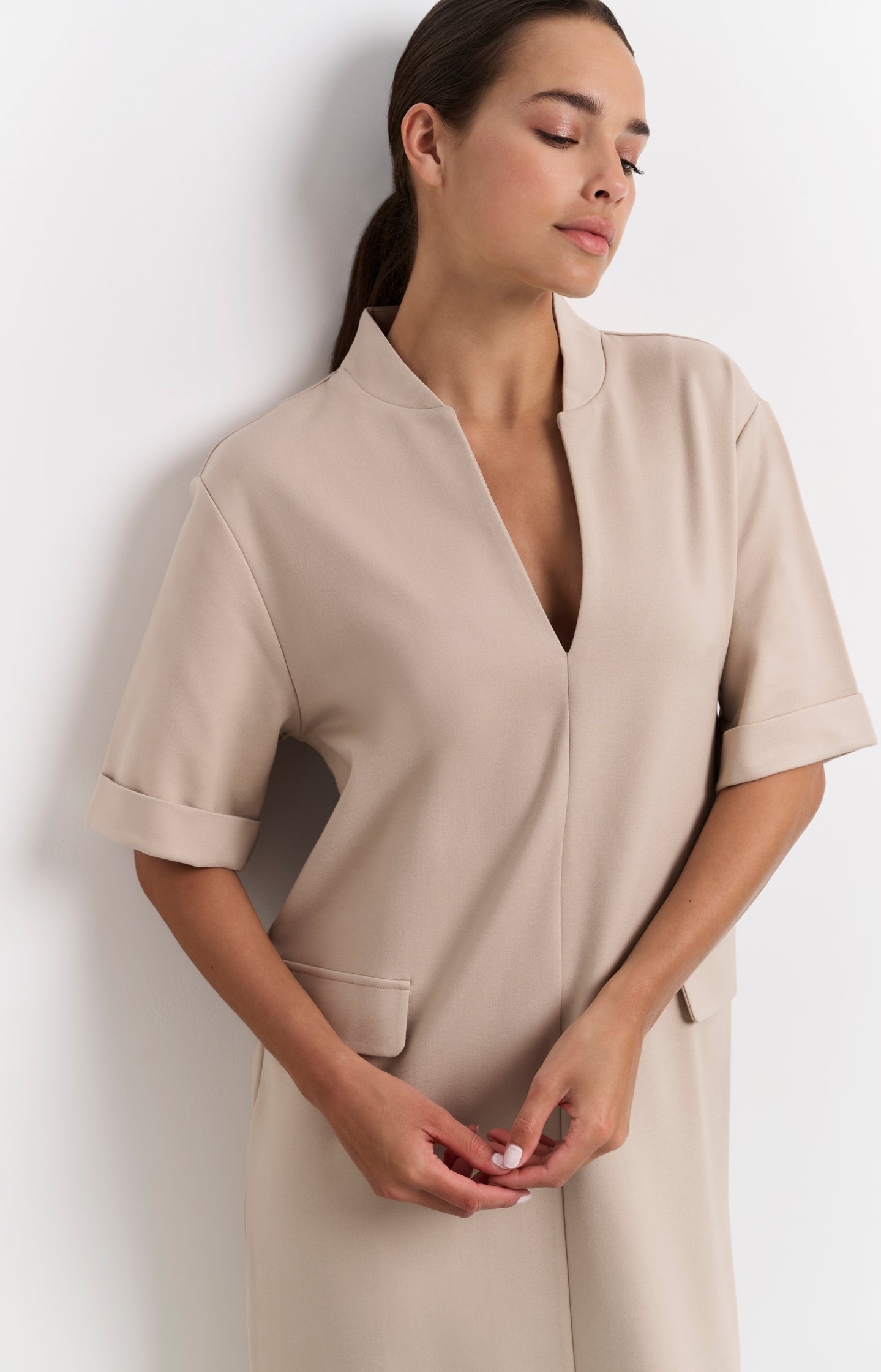 Jersey midi-jurk met zakdetails